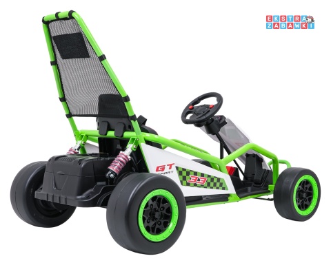 Gokart Tornado z funkcją driftu na akumulator - zielony, 2x150W 24V/7Ah, pięciopunktowe pasy, ekoskóra [DM-108.DRIFT]