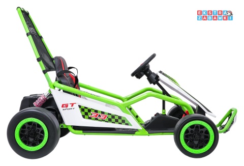 Gokart Tornado z funkcją driftu na akumulator - zielony, 2x150W 24V/7Ah, pięciopunktowe pasy, ekoskóra [DM-108.DRIFT]