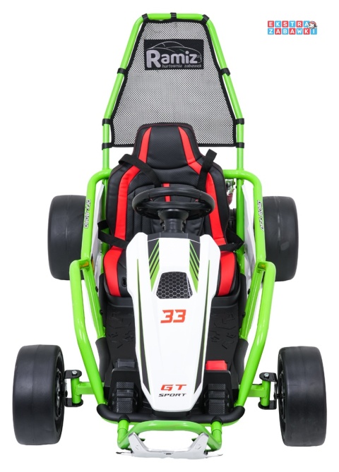 Gokart Tornado z funkcją driftu na akumulator - zielony, 2x150W 24V/7Ah, pięciopunktowe pasy, ekoskóra [DM-108.DRIFT]