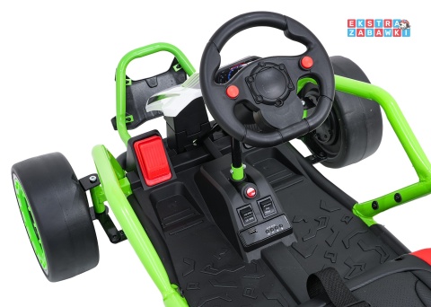 Gokart Tornado z funkcją driftu na akumulator - zielony, 2x150W 24V/7Ah, pięciopunktowe pasy, ekoskóra [DM-108.DRIFT]