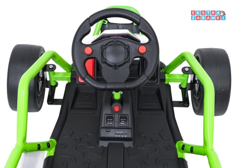 Gokart Tornado z funkcją driftu na akumulator - zielony, 2x150W 24V/7Ah, pięciopunktowe pasy, ekoskóra [DM-108.DRIFT]