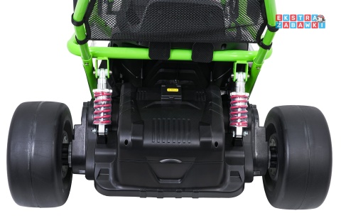 Gokart Tornado z funkcją driftu na akumulator - zielony, 2x150W 24V/7Ah, pięciopunktowe pasy, ekoskóra [DM-108.DRIFT]