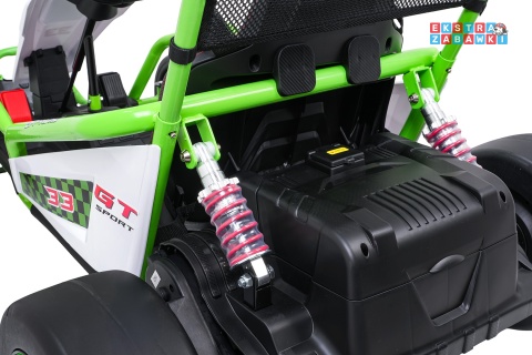 Gokart Tornado z funkcją driftu na akumulator - zielony, 2x150W 24V/7Ah, pięciopunktowe pasy, ekoskóra [DM-108.DRIFT]