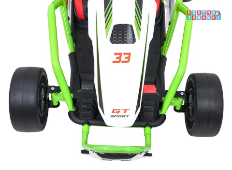Gokart Tornado z funkcją driftu na akumulator - zielony, 2x150W 24V/7Ah, pięciopunktowe pasy, ekoskóra [DM-108.DRIFT]