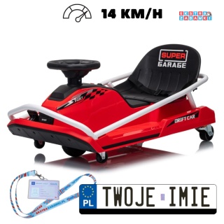 Gokart z funkcją driftu na akumulator - czerwony, 1x200W 24V/7Ah, silnik bezszczotkowy, do 50kg [PA0339]