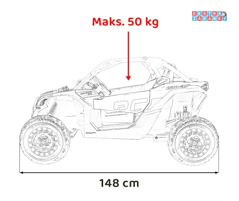 Maverick Turbo RR buggy na akumulator dwuosobowy - zielony, 2x320W, 24V/10Ah, ciche silniki, pompowane koła [CA001.STRONG]