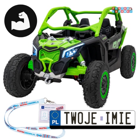 Maverick Turbo RR buggy na akumulator dwuosobowy - zielony, 2x320W, 24V/10Ah, ciche silniki, pompowane koła [CA001.STRONG]