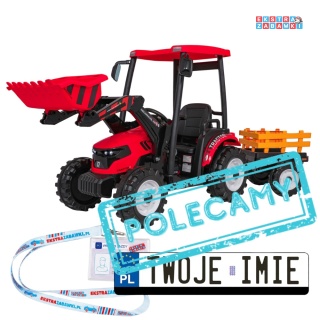 Mega traktor D68 z łyżką na akumulator - czerwony, 2x200W, 24V/10Ah, ekoskóra, pilot, LED [JS3158B]