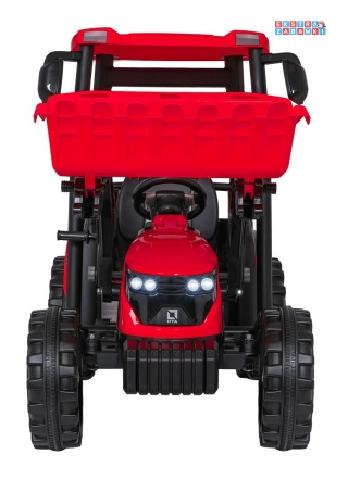 Mega traktor D68 z łyżką na akumulator - czerwony, 2x200W, 24V/10Ah, ekoskóra, pilot, LED [JS3158B]