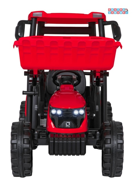 Mega traktor D68 z łyżką na akumulator - czerwony, 2x200W, 24V/10Ah, ekoskóra, pilot, LED [JS3158B]