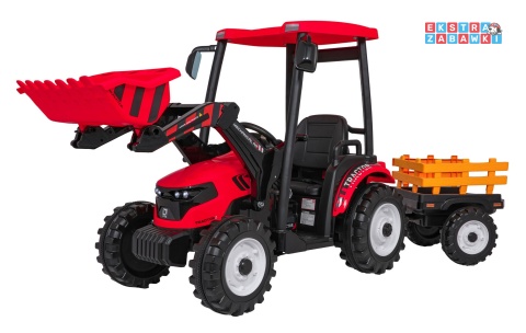 Mega traktor D68 z łyżką na akumulator - czerwony, 2x200W, 24V/10Ah, ekoskóra, pilot, LED [JS3158B]