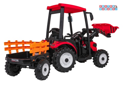 Mega traktor D68 z łyżką na akumulator - czerwony, 2x200W, 24V/10Ah, ekoskóra, pilot, LED [JS3158B]