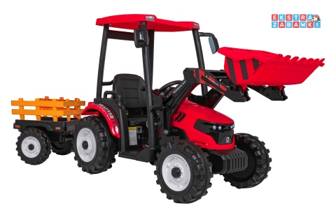 Mega traktor D68 z łyżką na akumulator - czerwony, 2x200W, 24V/10Ah, ekoskóra, pilot, LED [JS3158B]