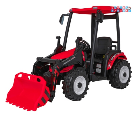 Mega traktor D68 z łyżką na akumulator - czerwony, 2x200W, 24V/10Ah, ekoskóra, pilot, LED [JS3158B]