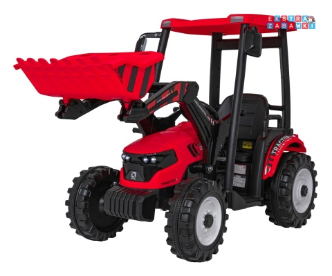 Mega traktor D68 z łyżką na akumulator - czerwony, 2x200W, 24V/10Ah, ekoskóra, pilot, LED [JS3158B]
