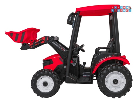 Mega traktor D68 z łyżką na akumulator - czerwony, 2x200W, 24V/10Ah, ekoskóra, pilot, LED [JS3158B]