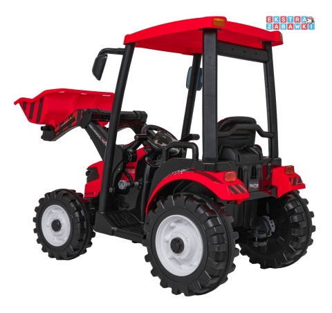 Mega traktor D68 z łyżką na akumulator - czerwony, 2x200W, 24V/10Ah, ekoskóra, pilot, LED [JS3158B]