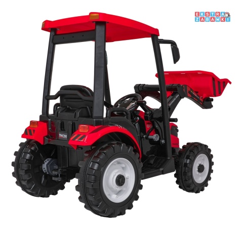 Mega traktor D68 z łyżką na akumulator - czerwony, 2x200W, 24V/10Ah, ekoskóra, pilot, LED [JS3158B]