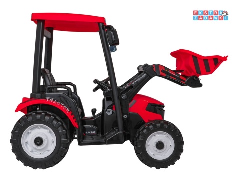 Mega traktor D68 z łyżką na akumulator - czerwony, 2x200W, 24V/10Ah, ekoskóra, pilot, LED [JS3158B]
