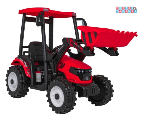 Mega traktor D68 z łyżką na akumulator - czerwony, 2x200W, 24V/10Ah, ekoskóra, pilot, LED [JS3158B]