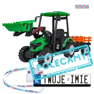 Mega traktor D68 z łyżką na akumulator - zielony, 2x200W, 24V/10Ah, ekoskóra, pilot, LED [JS3158B]
