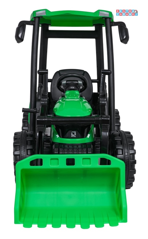 Mega traktor D68 z łyżką na akumulator - zielony, 2x200W, 24V/10Ah, ekoskóra, pilot, LED [JS3158B]
