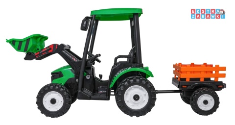 Mega traktor D68 z łyżką na akumulator - zielony, 2x200W, 24V/10Ah, ekoskóra, pilot, LED [JS3158B]