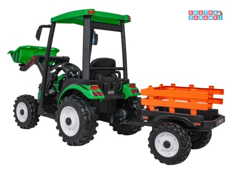 Mega traktor D68 z łyżką na akumulator - zielony, 2x200W, 24V/10Ah, ekoskóra, pilot, LED [JS3158B]