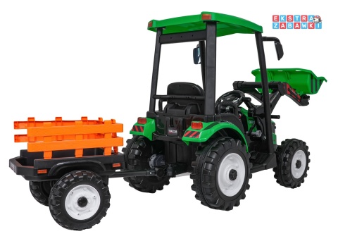 Mega traktor D68 z łyżką na akumulator - zielony, 2x200W, 24V/10Ah, ekoskóra, pilot, LED [JS3158B]