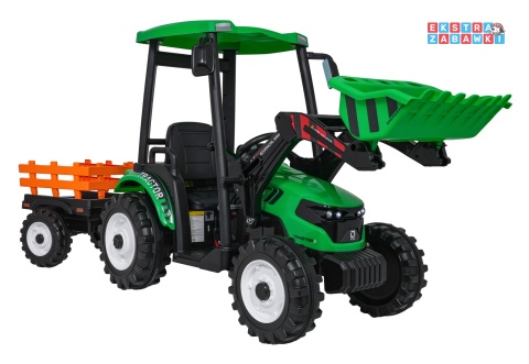Mega traktor D68 z łyżką na akumulator - zielony, 2x200W, 24V/10Ah, ekoskóra, pilot, LED [JS3158B]