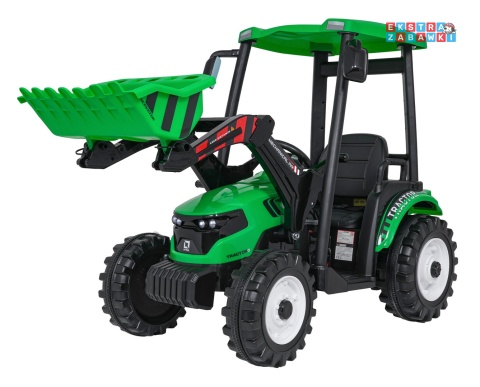 Mega traktor D68 z łyżką na akumulator - zielony, 2x200W, 24V/10Ah, ekoskóra, pilot, LED [JS3158B]
