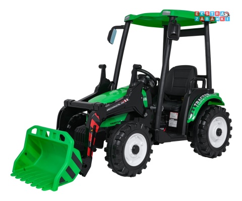 Mega traktor D68 z łyżką na akumulator - zielony, 2x200W, 24V/10Ah, ekoskóra, pilot, LED [JS3158B]