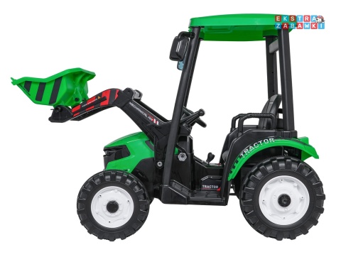 Mega traktor D68 z łyżką na akumulator - zielony, 2x200W, 24V/10Ah, ekoskóra, pilot, LED [JS3158B]