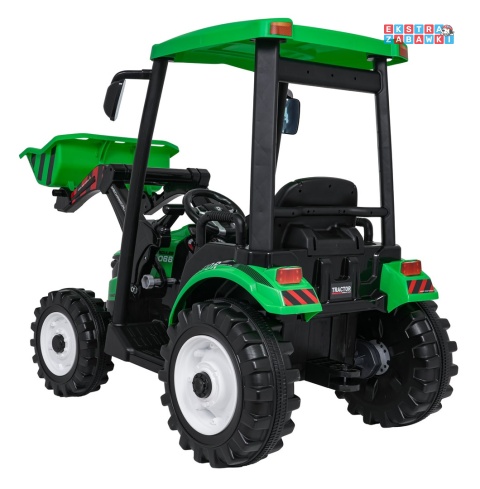 Mega traktor D68 z łyżką na akumulator - zielony, 2x200W, 24V/10Ah, ekoskóra, pilot, LED [JS3158B]