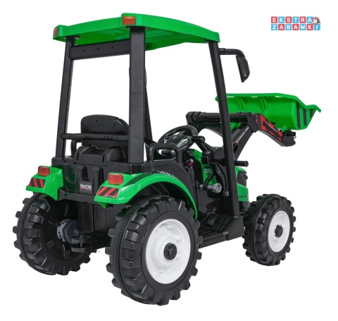 Mega traktor D68 z łyżką na akumulator - zielony, 2x200W, 24V/10Ah, ekoskóra, pilot, LED [JS3158B]