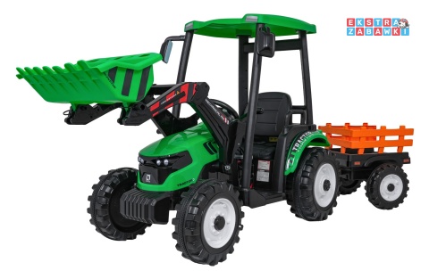 Mega traktor D68 z łyżką na akumulator - zielony, 2x200W, 24V/10Ah, ekoskóra, pilot, LED [JS3158B]