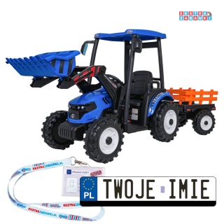 Mega traktor D68 z łyżką na akumulator - niebieski, 2x200W, 24V/10Ah, ekoskóra, pilot, LED [JS3158B]