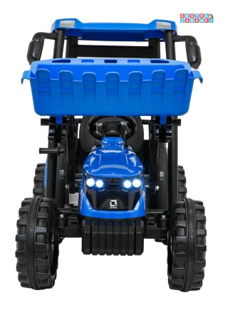 Mega traktor D68 z łyżką na akumulator - niebieski, 2x200W, 24V/10Ah, ekoskóra, pilot, LED [JS3158B]