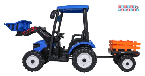 Mega traktor D68 z łyżką na akumulator - niebieski, 2x200W, 24V/10Ah, ekoskóra, pilot, LED [JS3158B]