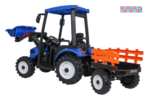 Mega traktor D68 z łyżką na akumulator - niebieski, 2x200W, 24V/10Ah, ekoskóra, pilot, LED [JS3158B]