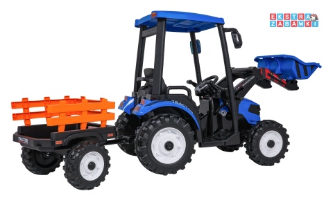 Mega traktor D68 z łyżką na akumulator - niebieski, 2x200W, 24V/10Ah, ekoskóra, pilot, LED [JS3158B]