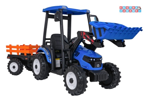 Mega traktor D68 z łyżką na akumulator - niebieski, 2x200W, 24V/10Ah, ekoskóra, pilot, LED [JS3158B]