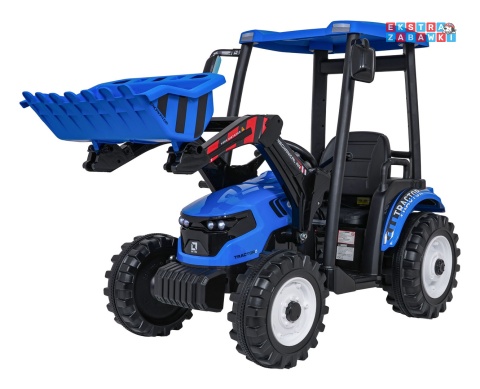 Mega traktor D68 z łyżką na akumulator - niebieski, 2x200W, 24V/10Ah, ekoskóra, pilot, LED [JS3158B]