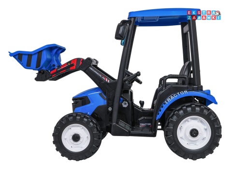 Mega traktor D68 z łyżką na akumulator - niebieski, 2x200W, 24V/10Ah, ekoskóra, pilot, LED [JS3158B]