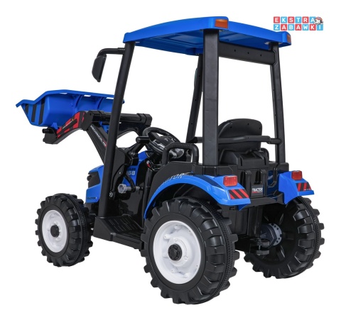 Mega traktor D68 z łyżką na akumulator - niebieski, 2x200W, 24V/10Ah, ekoskóra, pilot, LED [JS3158B]
