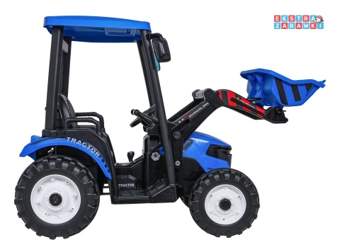 Mega traktor D68 z łyżką na akumulator - niebieski, 2x200W, 24V/10Ah, ekoskóra, pilot, LED [JS3158B]