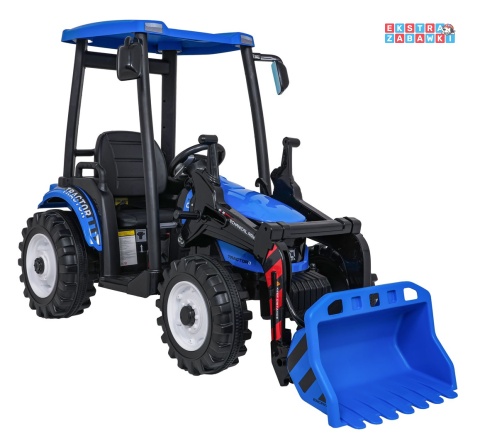 Mega traktor D68 z łyżką na akumulator - niebieski, 2x200W, 24V/10Ah, ekoskóra, pilot, LED [JS3158B]