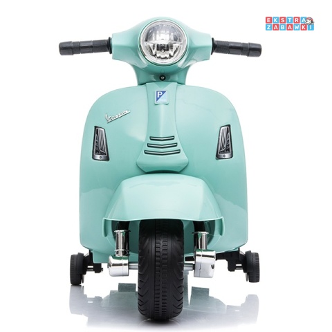 [outlet] Miętowy Motor skuter VESPA na akumulator - 30W 6V/4.5Ah, skórzane siedzenia, licencjonowany