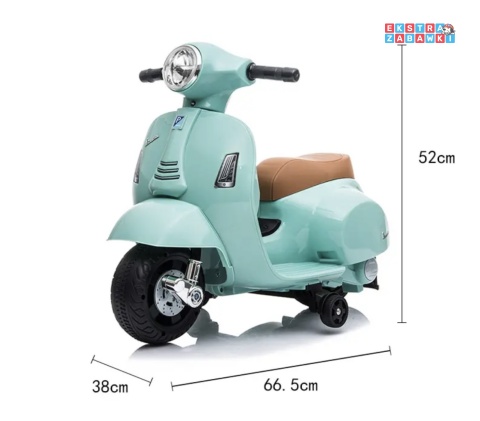 [outlet] Miętowy Motor skuter VESPA na akumulator - 30W 6V/4.5Ah, skórzane siedzenia, licencjonowany