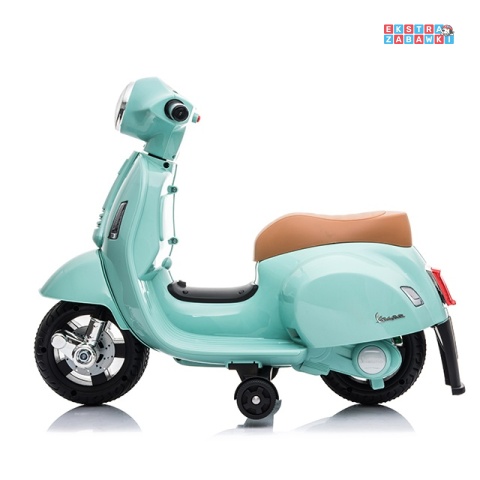 [outlet] Miętowy Motor skuter VESPA na akumulator - 30W 6V/4.5Ah, skórzane siedzenia, licencjonowany